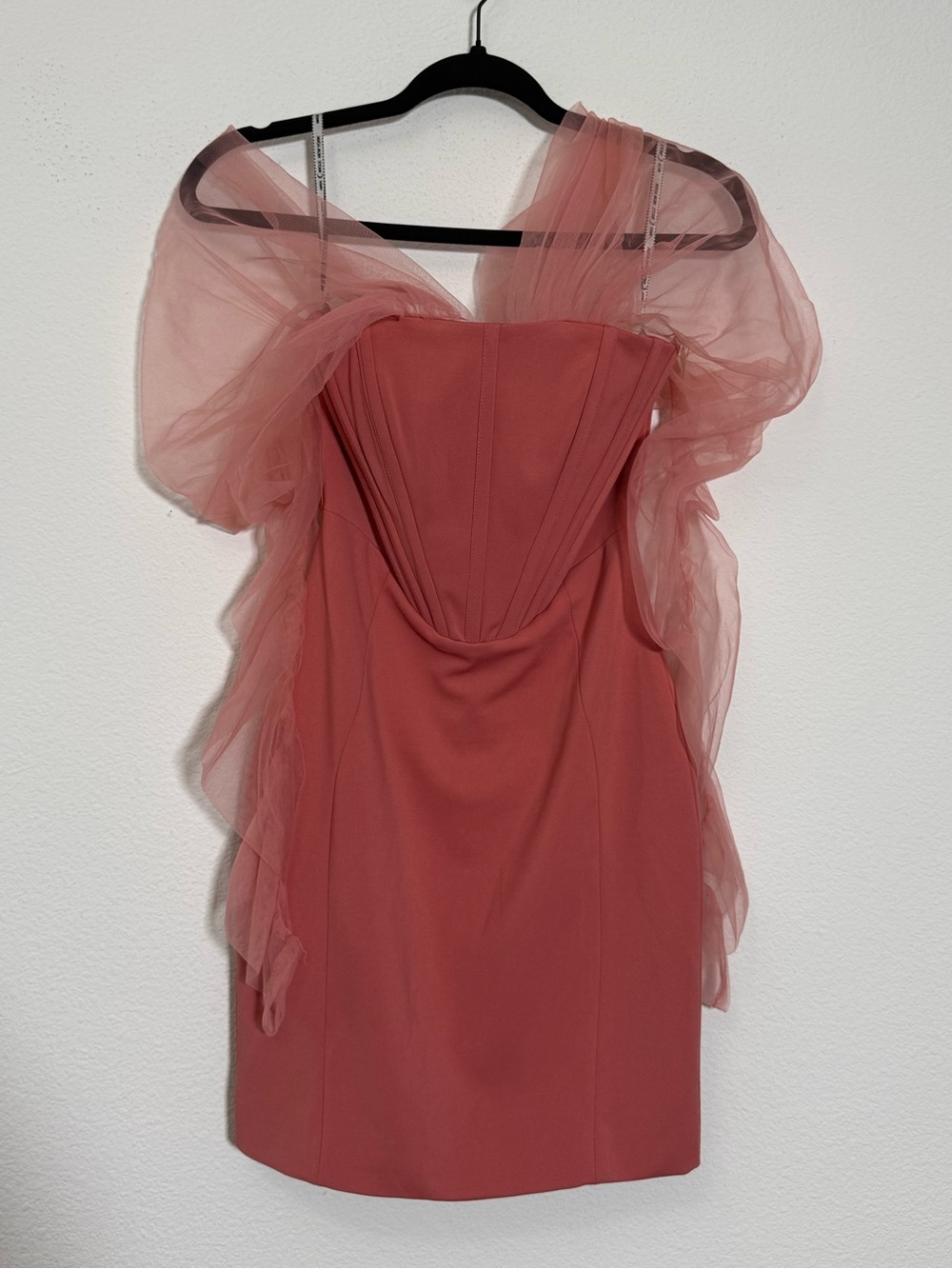 Miss Circle Pink Tulle Corset Mini Dress Sheer Puff Sleeve Coquette Party XS